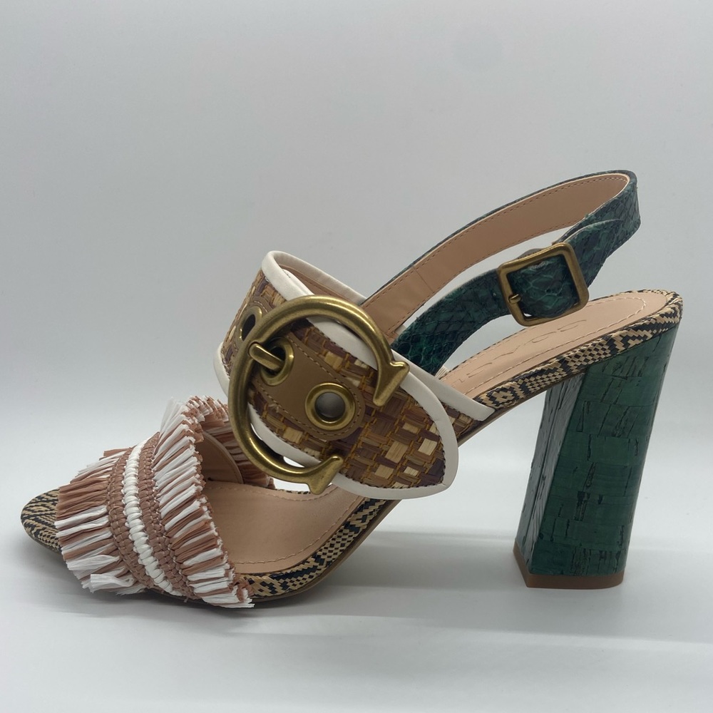 Coach Robin Raffia White and Beige Heel 8 - Picture 5 of 13